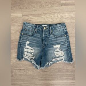 Good American Blue Distressed denim high rise Jean Shorts